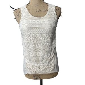 Anthropologie Sunday In Brooklyn Womens Tank Top Size XS Cream Crochet Front